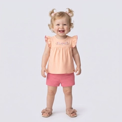 Conjunto Infantil Menina Shorts Canelado e Blusa Upalôo