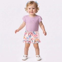 Conjunto Infantil Menina Blusa E Shorts Estampado Upalôo