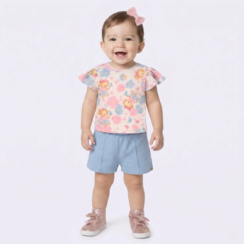 Conjunto Infantil Menina Blusa Floral E Shorts Upalôo