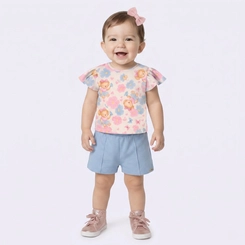 Conjunto Infantil Menina Blusa Floral E Shorts Upalôo