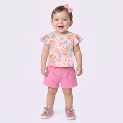 Conjunto Infantil Menina Blusa Floral E Shorts Upalôo