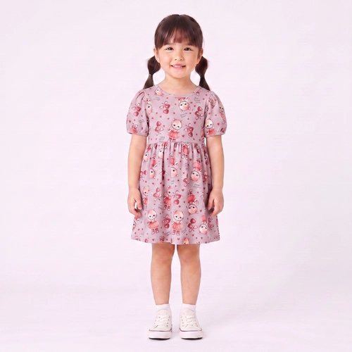 Vestido Infantil Menina Gatinha Manga Curta Bufante Upalôo