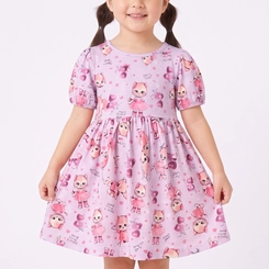 Vestido Infantil Menina Gatinha Manga Curta Bufante Upalôo
