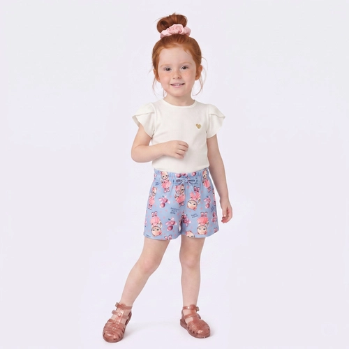 Conjunto Infantil Menina Shorts Estampado E Blusa Upalôo