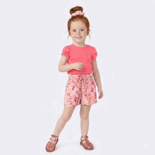 Conjunto Infantil Menina Shorts Estampado E Blusa Upalôo