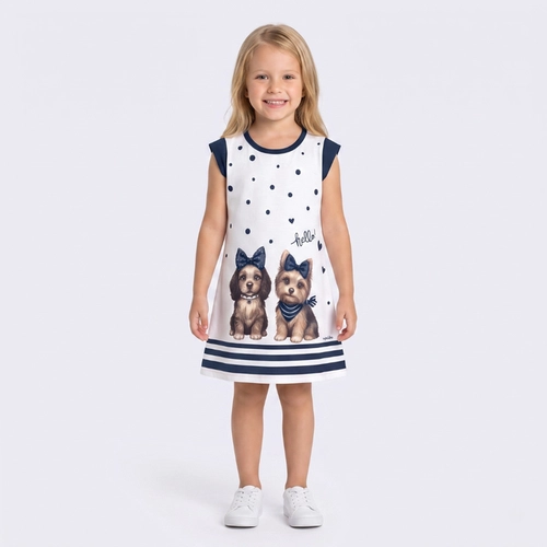Vestido Infantil Menina Estampado Cachorrinhos Upalôo