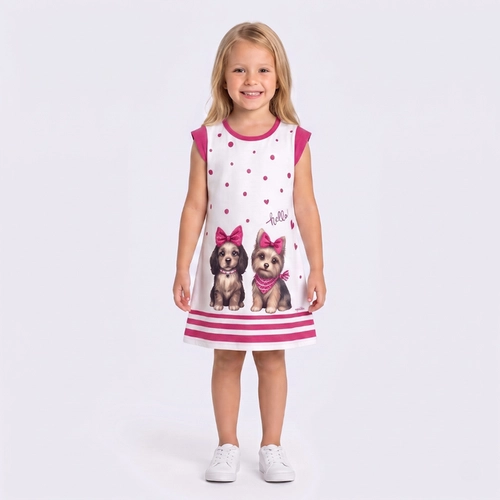 Vestido Infantil Menina Estampado Cachorrinhos Upalôo