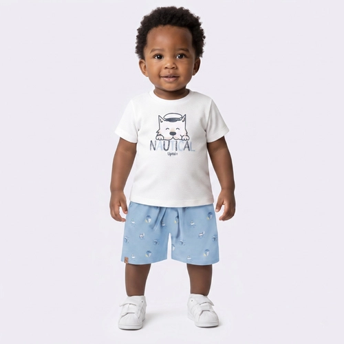 Conjunto Infantil Menino Com Blusa E Bermuda Estampada Upalôo