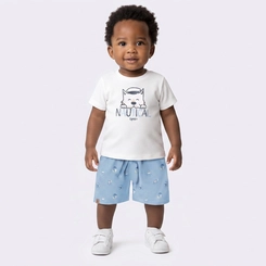 Conjunto Infantil Menino Com Blusa E Bermuda Estampada Upalôo
