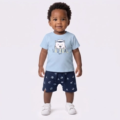 Conjunto Infantil Menino Com Blusa E Bermuda Estampada Upalôo