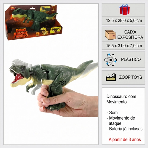 Brinquedo Dinossauro Ataque Furioso Com Som E Movimento