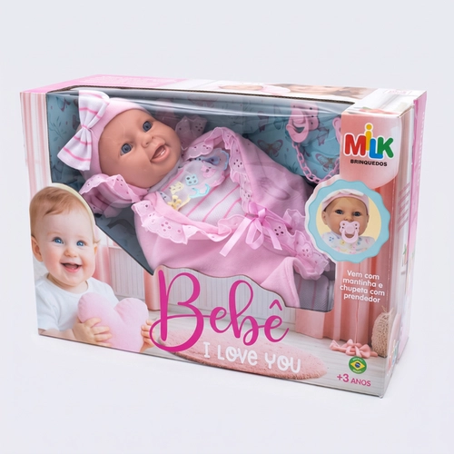 Boneca Bebê I Love You Com Chupeta E Mantinha