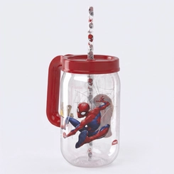 Caneca Pote Com Canudo Estampado Homem Aranha 580ML