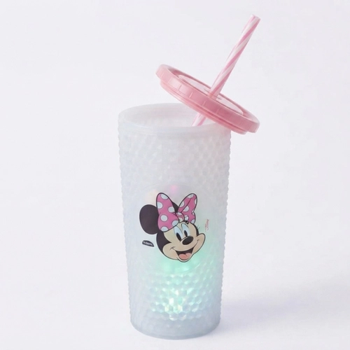 Copo Led Diamantado Com Tampa E Canudo Minnie 490ML