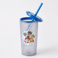 Copo Led Diamantado Com Tampa E Canudo Patrulha Canina Azul 490ML
