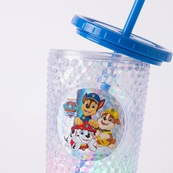 Copo Led Diamantado Com Tampa E Canudo Patrulha Canina Azul 490ML