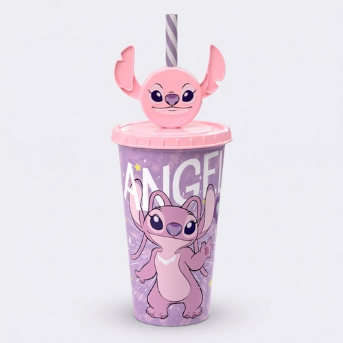 Copo Estampado Angel Com Tampa E Canudo Pin 500ML