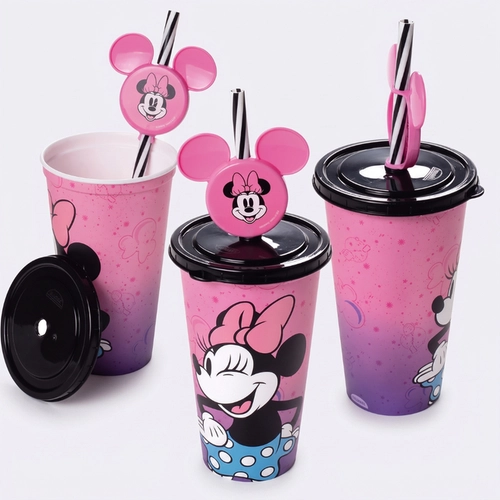 Copo Estampado Minnie Com Tampa E Canudo Pin 500ML