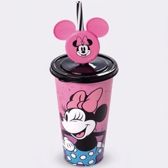 Copo Estampado Minnie Com Tampa E Canudo Pin 500ML