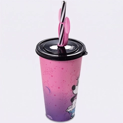 Copo Estampado Minnie Com Tampa E Canudo Pin 500ML