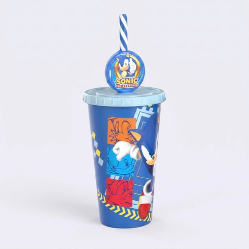 Copo Estampado Sonic Com Tampa E Canudo Pin 500ML