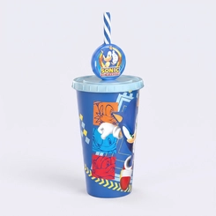 Copo Estampado Sonic Com Tampa E Canudo Pin 500ML
