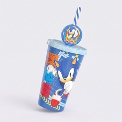 Copo Estampado Sonic Com Tampa E Canudo Pin 500ML